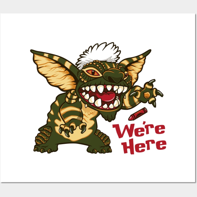 We're Here 2 - Gremlins - Stripe - Stitch - 80's Cult Movie Wall Art by Nemons